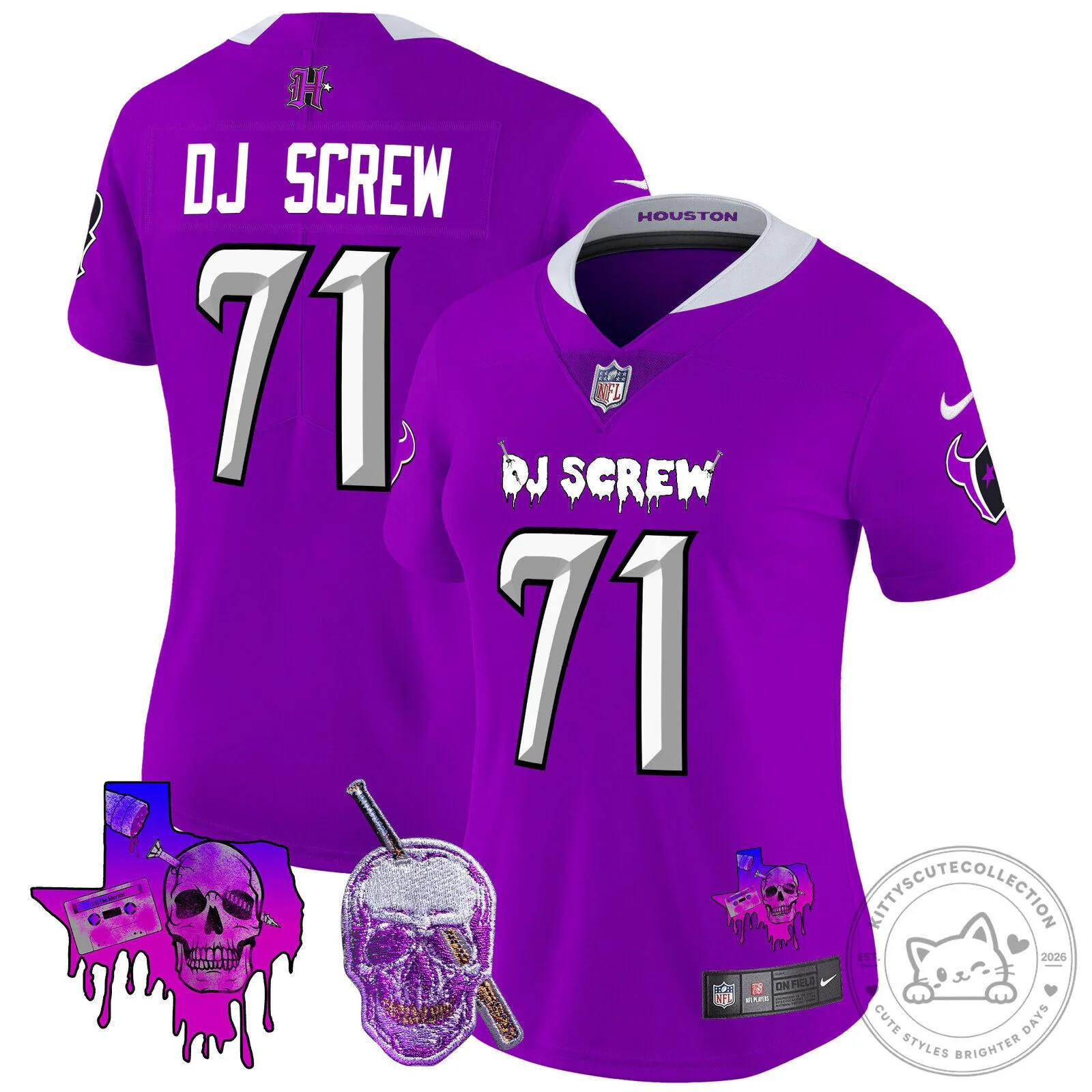 Houston Texans DJ Screw Purple Number 71 Football Jersey