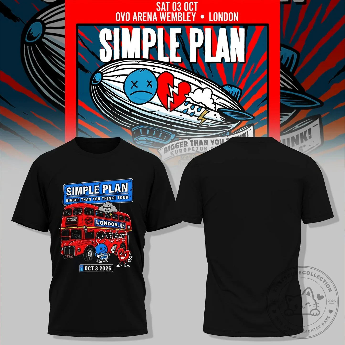 Simple Plan Bigger Than You Think Tour 2026 London Concert Black T-Shirt