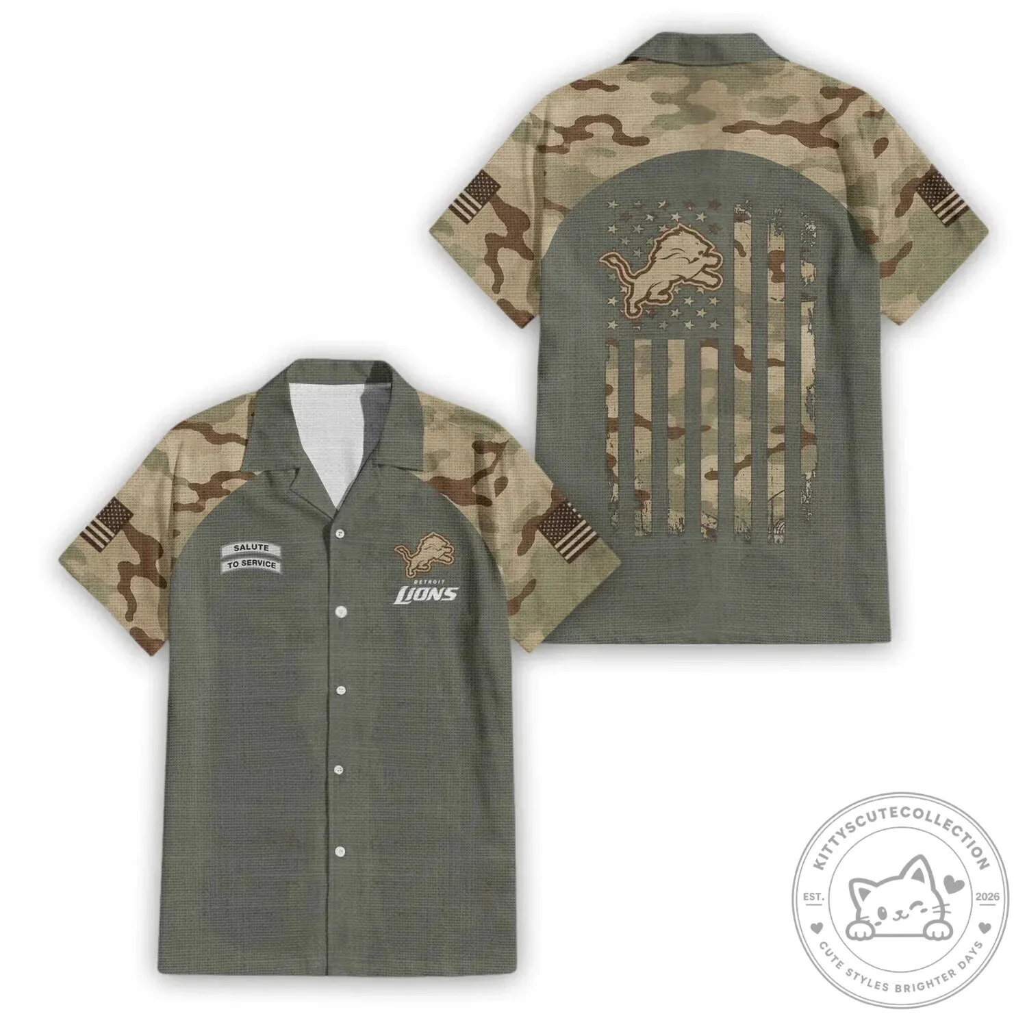 Detroit Lions Salute To Service Camouflage Hawaiian Shirt