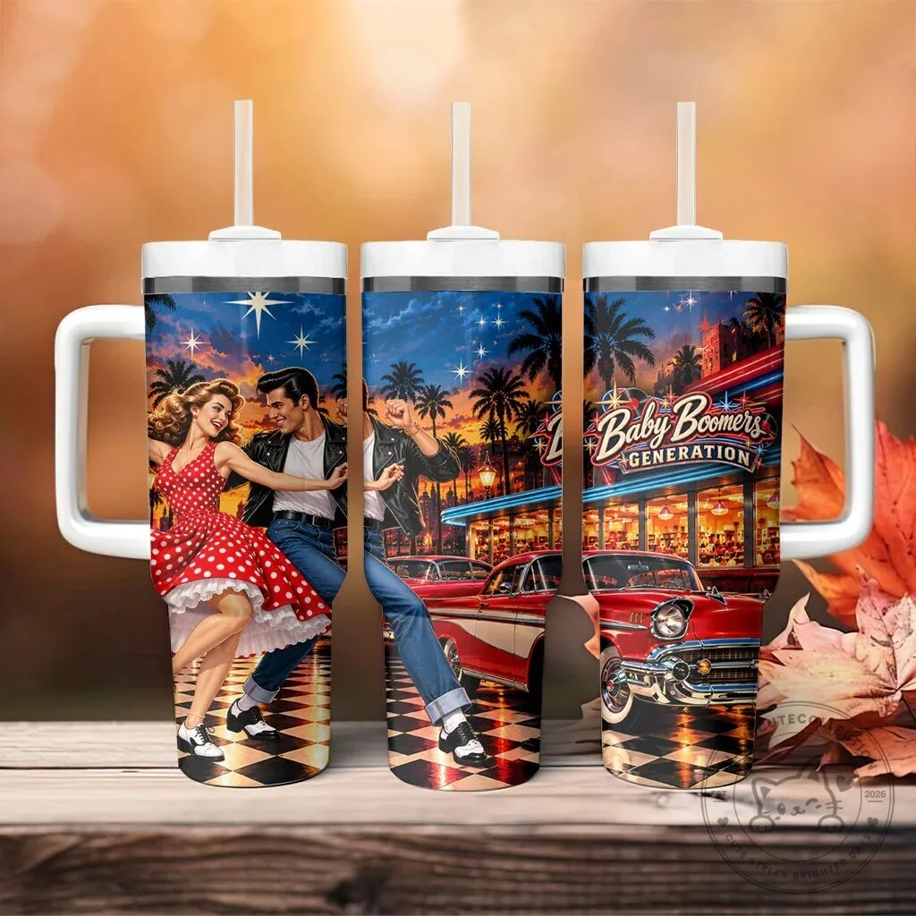 Baby Boomers Generation Vintage 1950s Rock and Roll Nostalgia Tumbler with Handle 13 Baby Boomers Generation Vintage 1950s Rock and Roll Nostalgia Tumbler with Handle