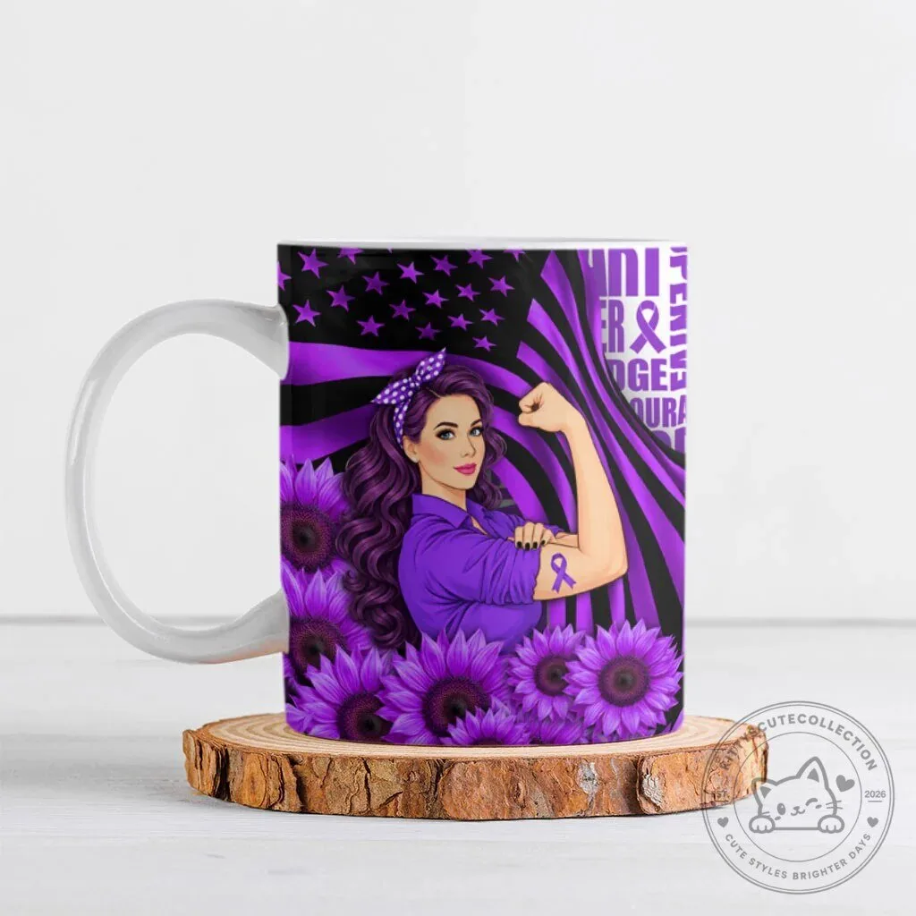 Domestic Violence Awareness Strong Woman Purple Ribbon Sunflower Flag Mug