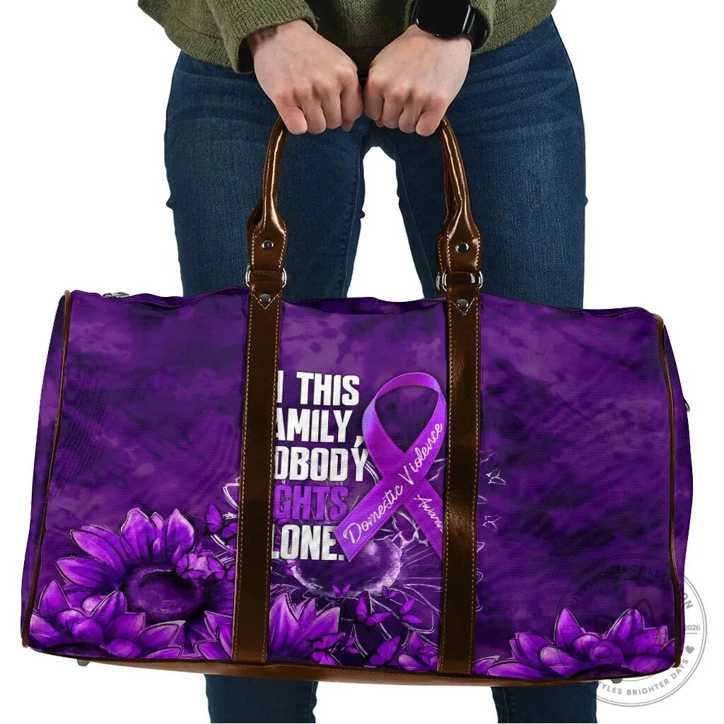 Domestic Violence Awareness Purple Ribbon Sunflower Nobody Fights Alone Travel Bag