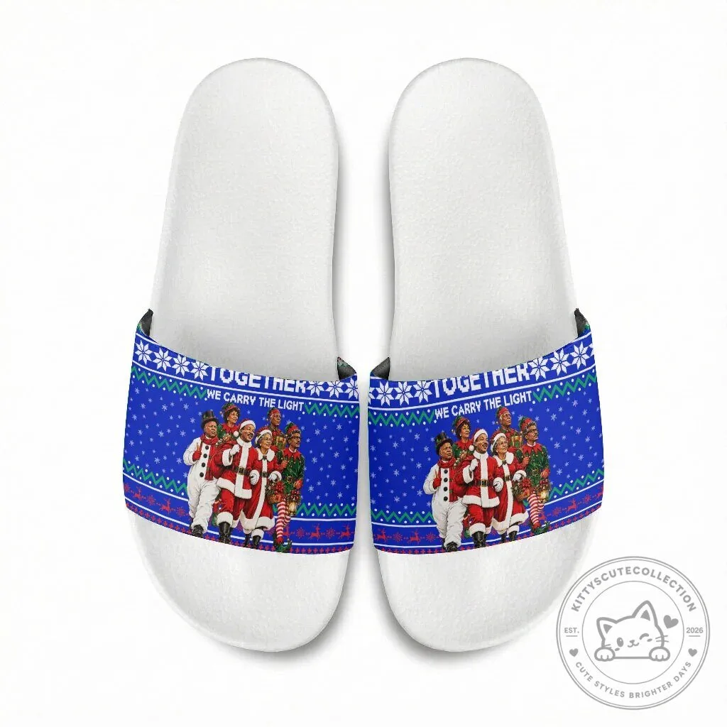 Together We Carry The Light Christmas Holiday Slide Sandals 12 Together We Carry The Light Christmas Holiday Slide Sandals