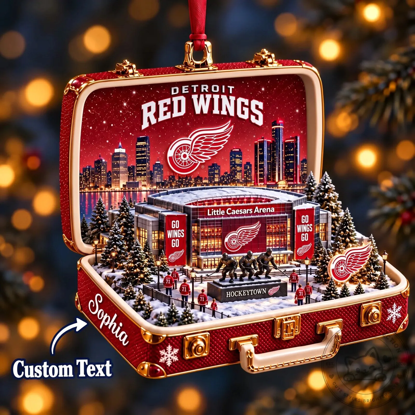 Christmas Ornament of Little Caesars Arena Featuring Detroit Red Wings
