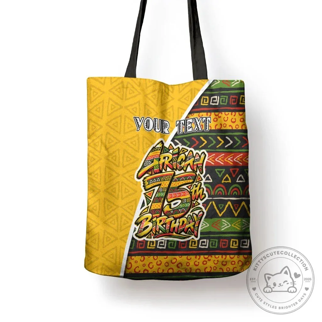 Personalized African 75th Birthday Tote Bag with Tribal Geometric Heritage Pattern
