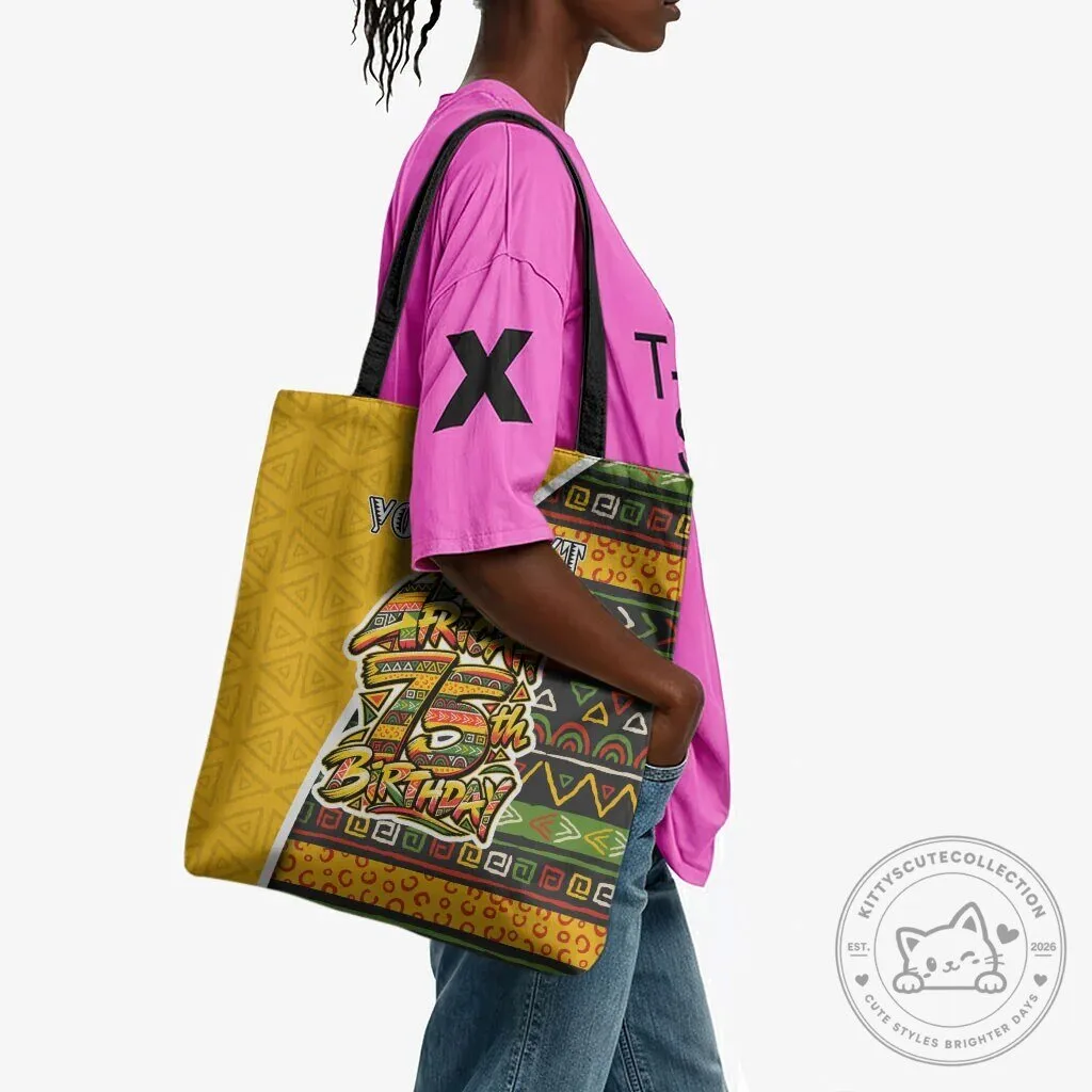 Personalized African 75th Birthday Tote Bag with Tribal Geometric Heritage Pattern 7 Personalized African 75th Birthday Tote Bag with Tribal Geometric Heritage Pattern