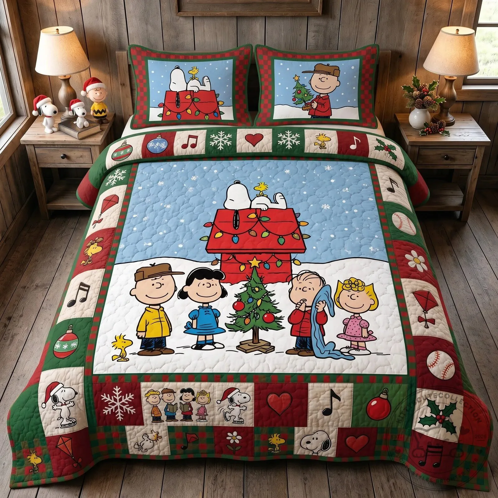 Snoopy and Friends Peanuts Christmas Holiday Quilted Bedding Set