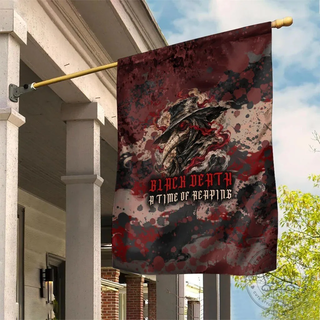 Black Death A Time of Reaping Grim Reaper Plague Doctor Dark Gothic Horror Flag