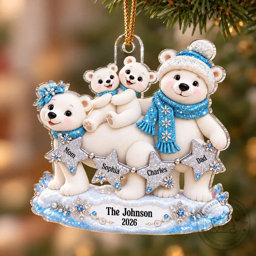 Personalized Polar Bear Family Christmas Tree Ornament - Custom Family Keepsake Gift Personalized Polar Bear Family Christmas Tree Ornament - Custom Family Keepsake Gift