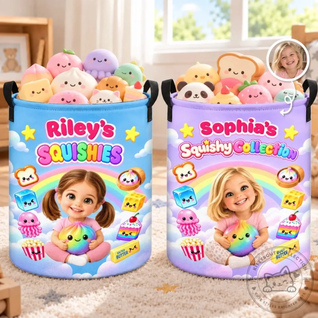 Personalized Kids Squishy Collection Storage Basket with Custom Photo and Name Personalized Kids Squishy Collection Storage Basket with Custom Photo and Name