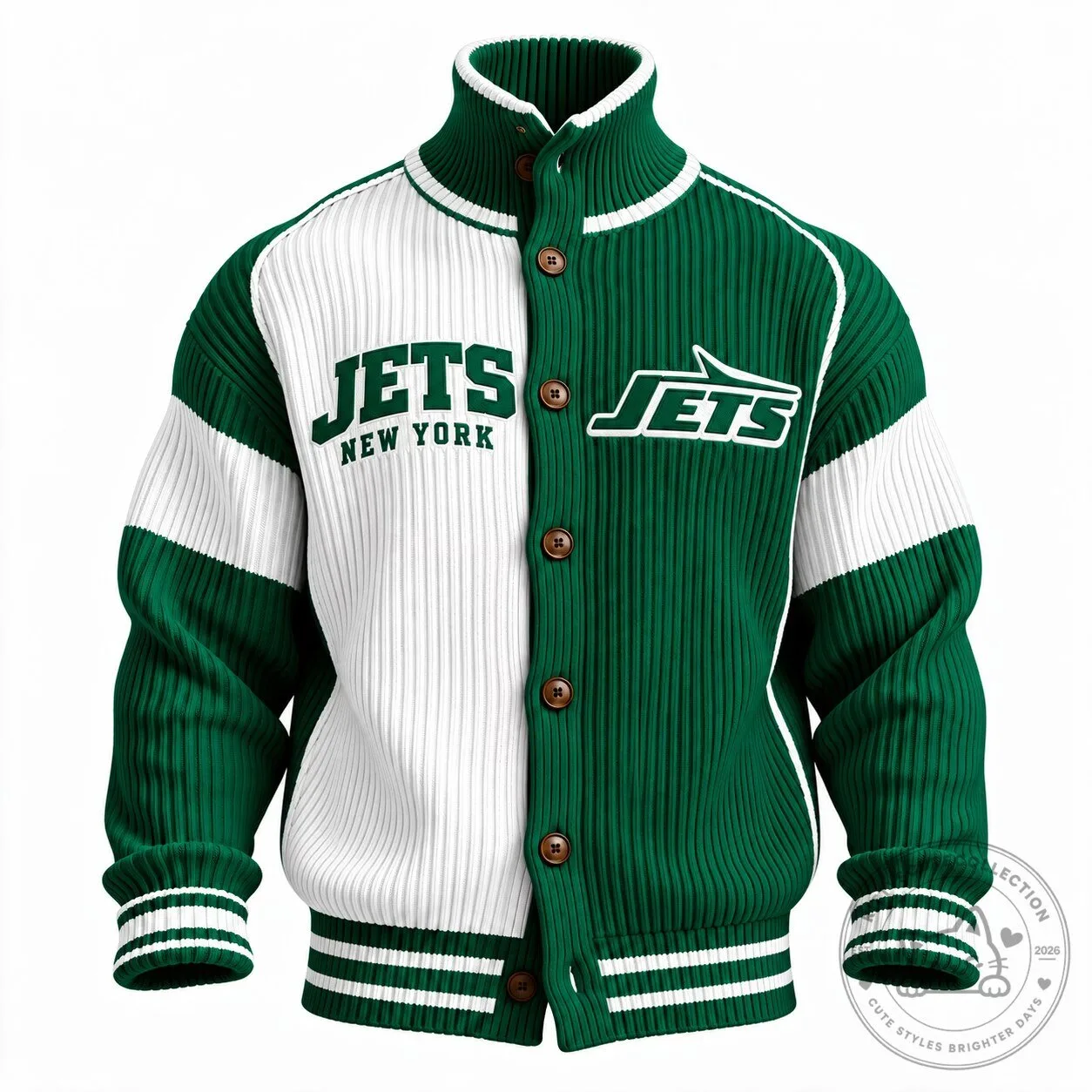 New York Jets NFL Football Team Green and White Knit Varsity Jacket