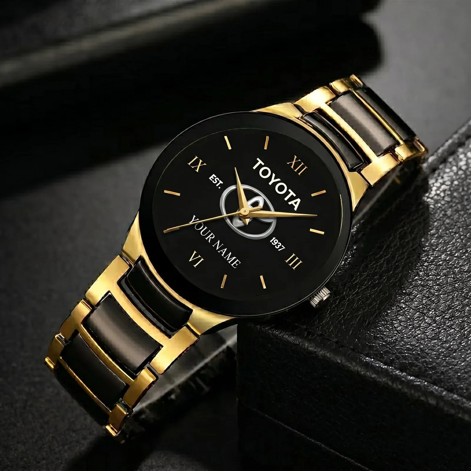 Toyota Custom Name Gold and Black Stainless Steel Quartz Watch