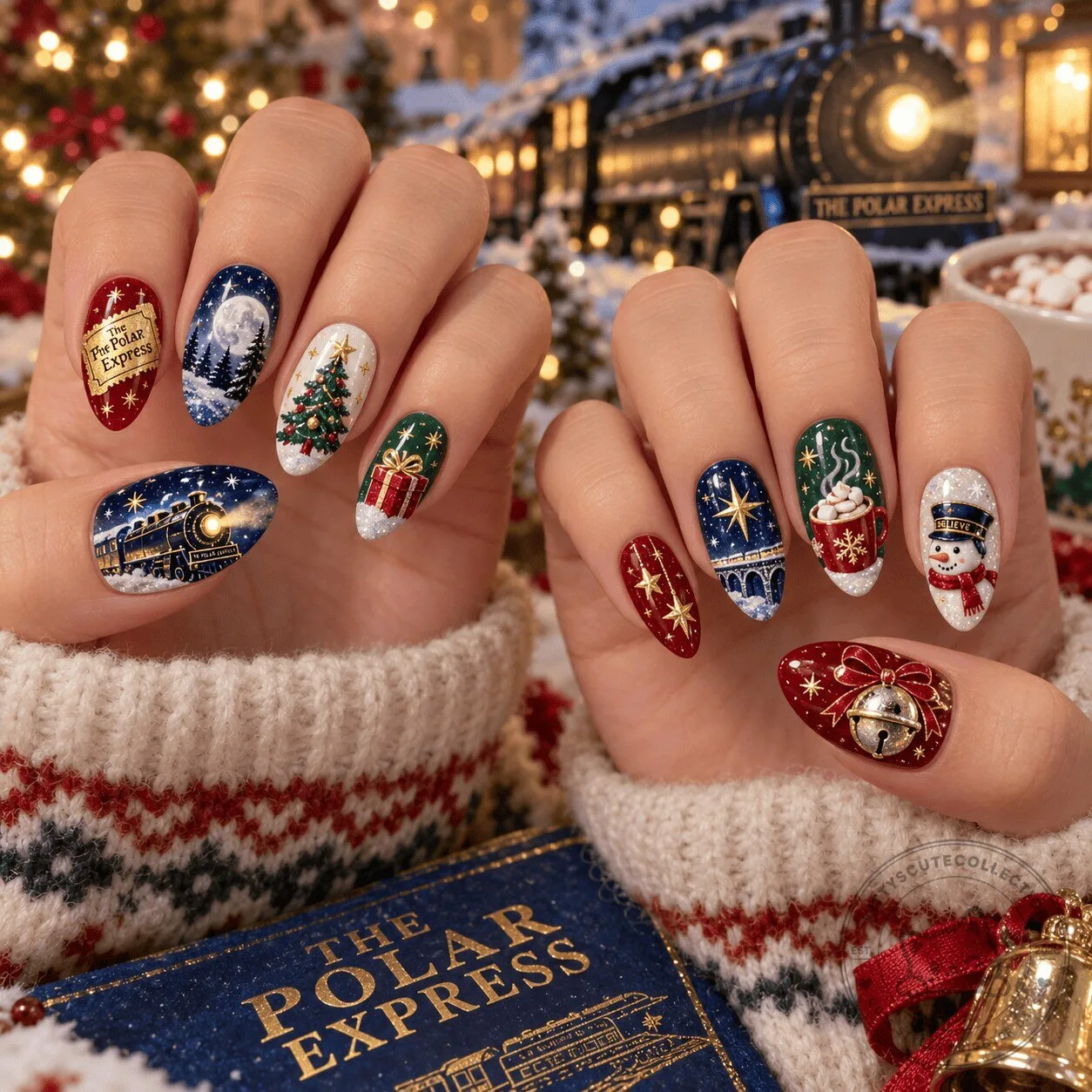 The Polar Express Christmas Movie Snowy Train Press-On Nails Set