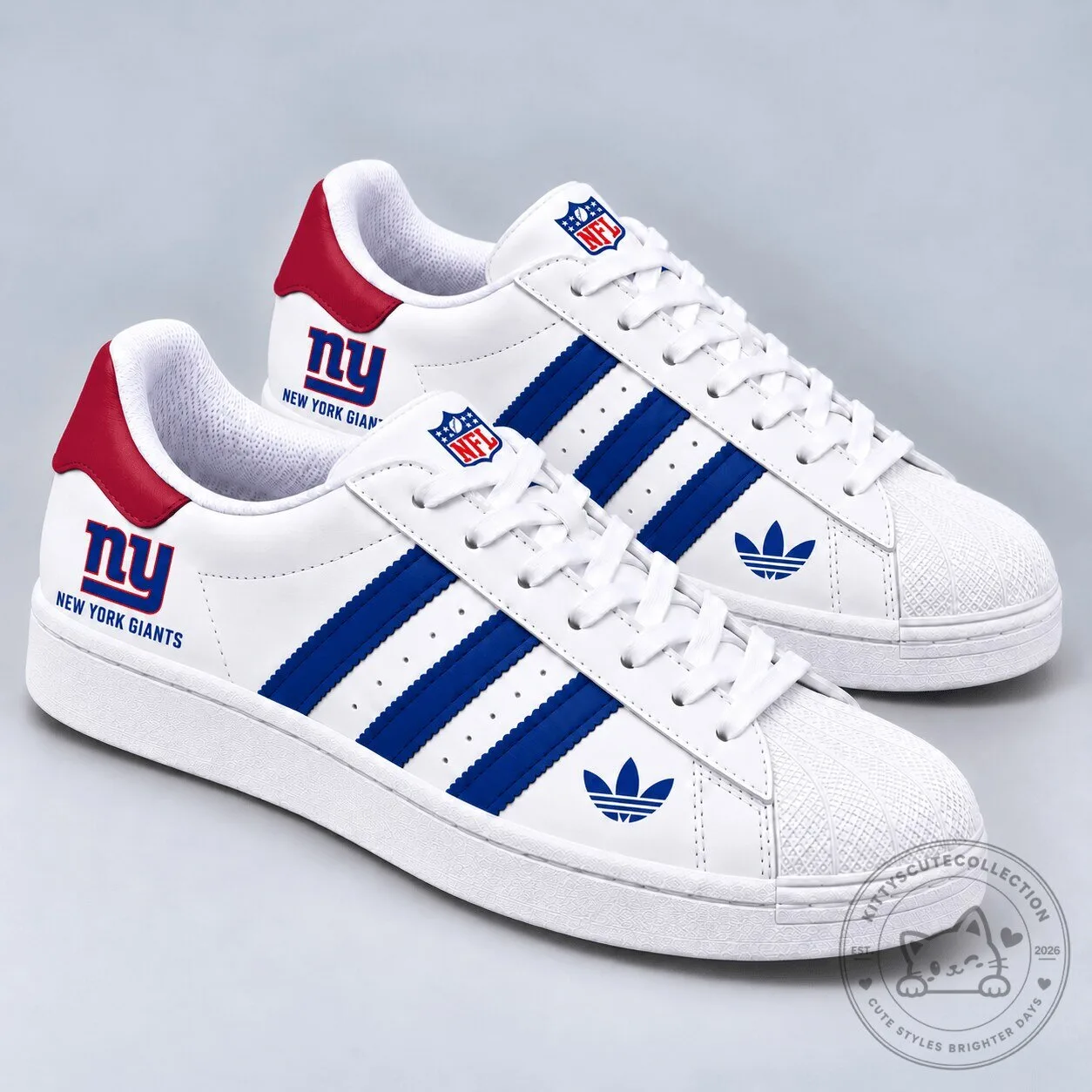 New York Giants NFL Superstar Three-Stripe White and Blue Athletic Shoes