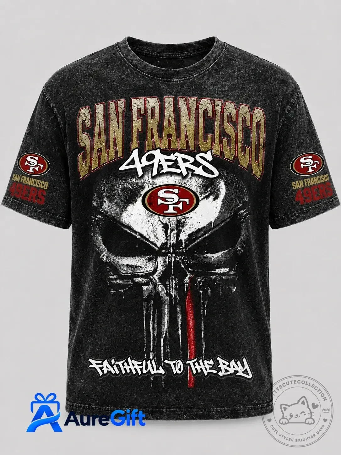 San Francisco 49ers Punisher Skull Faithful To The Bay Football Team T-Shirt