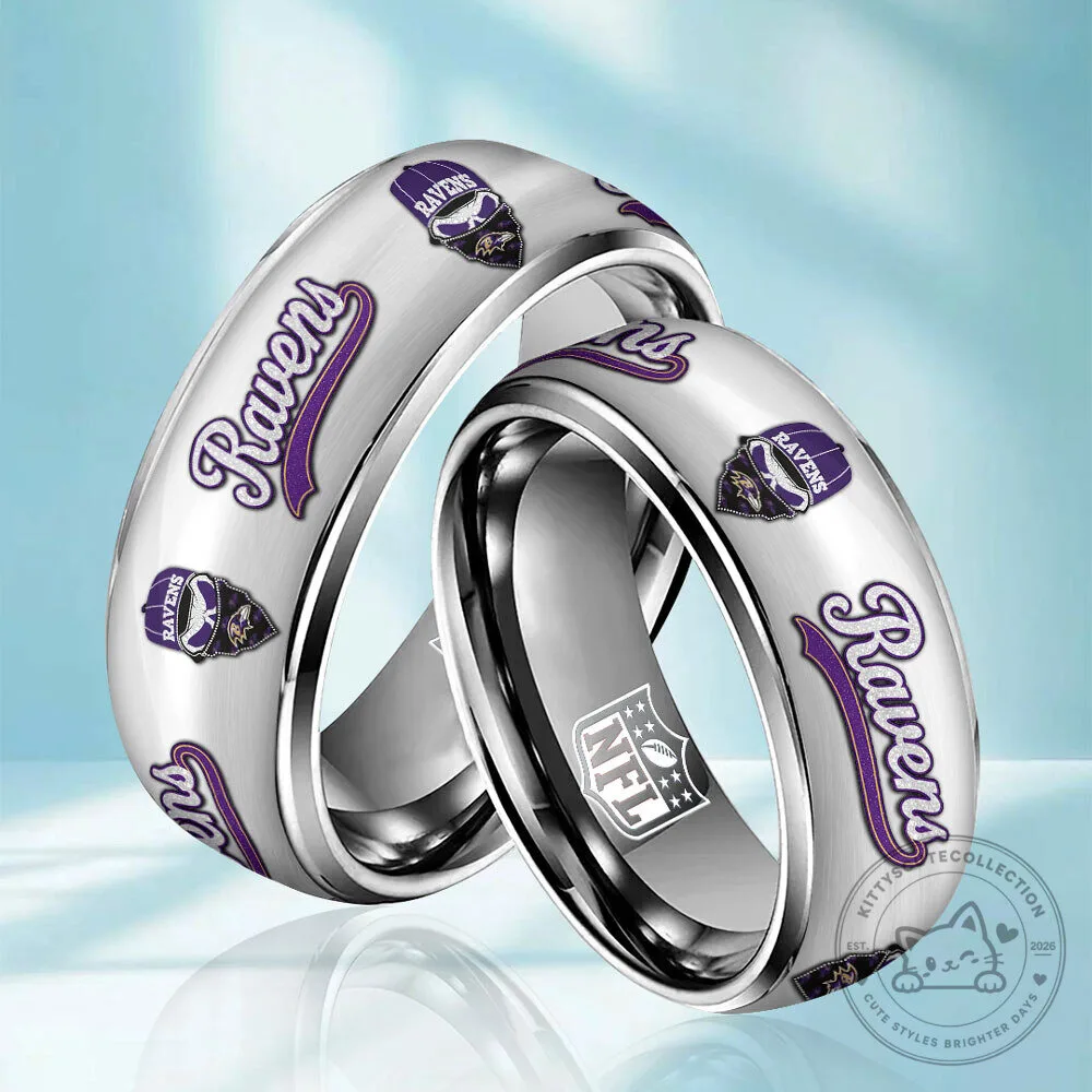 Baltimore Ravens NFL Football Team Logo Stainless Steel Wedding Band Ring