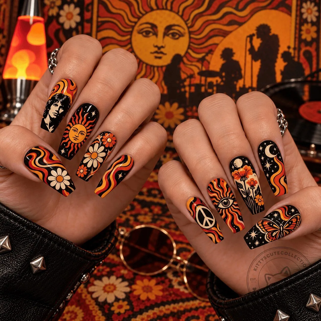 The Doors Psychedelic Sun Vintage Rock Press-On Nails