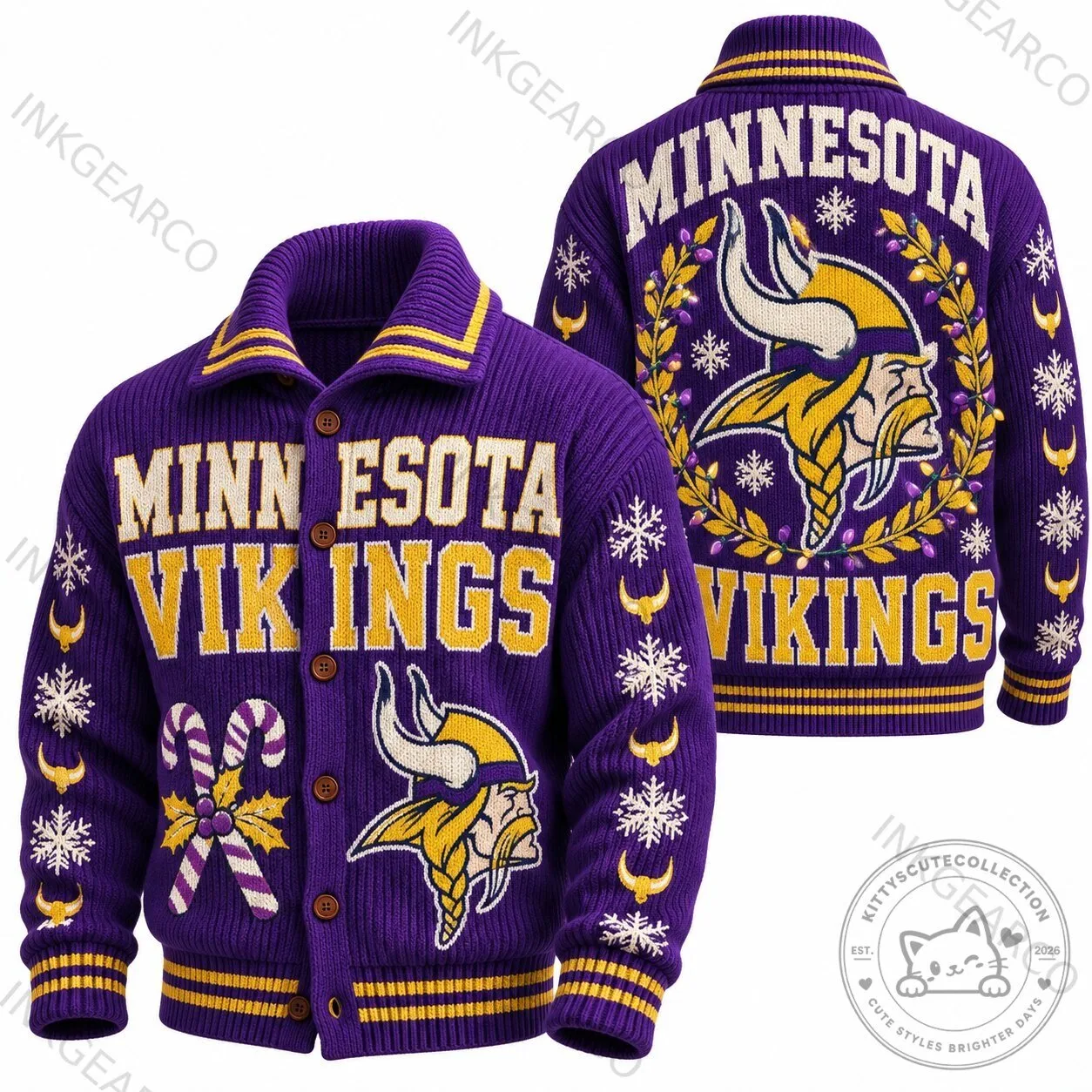 Minnesota Vikings Christmas Candy Cane Knit Cardigan Sweater
