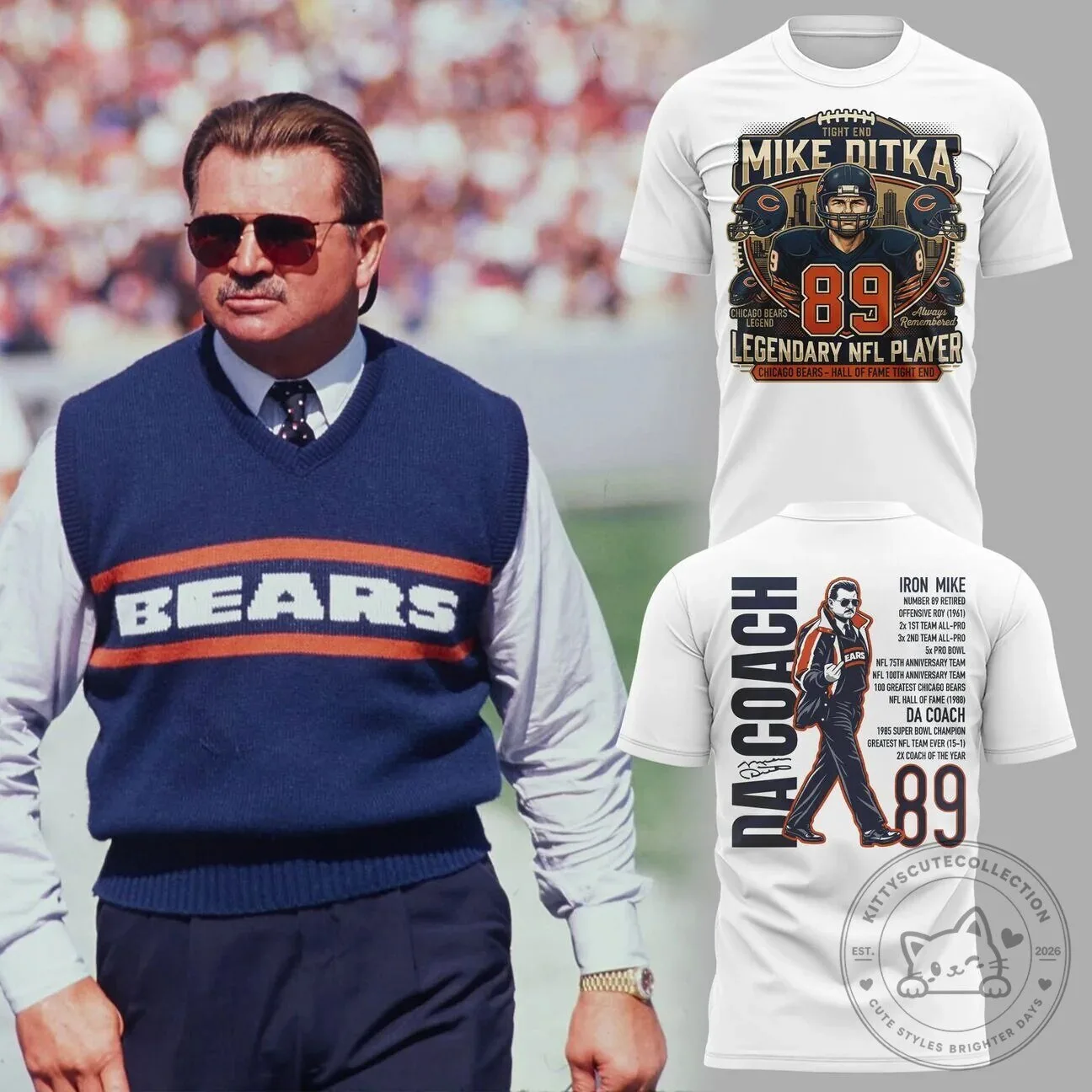 Mike Ditka Chicago Bears Legendary NFL Player Da Coach T-Shirt