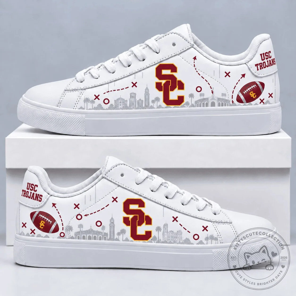 USC Trojans Football Team White Low Top Sneakers