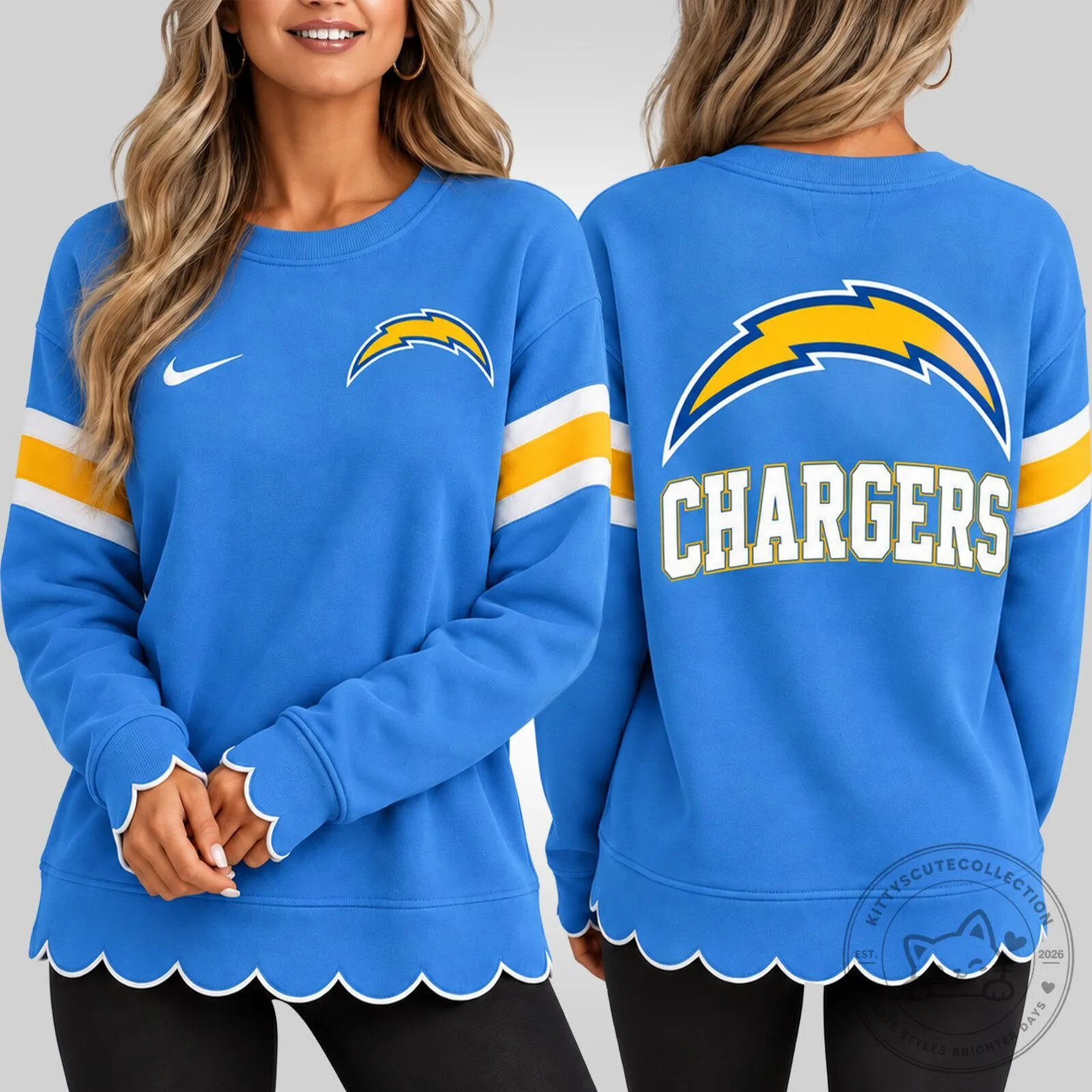 Los Angeles Chargers Women's Premium Scalloped Hem Graphic Sweatshirt