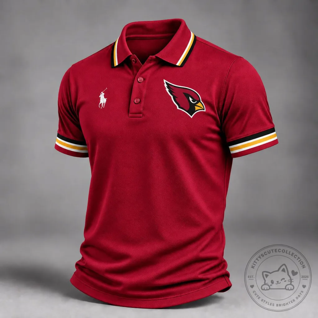 Arizona Cardinals Football Team Red Striped Collar Polo Shirt for Men Arizona Cardinals Football Team Red Striped Collar Polo Shirt for Men