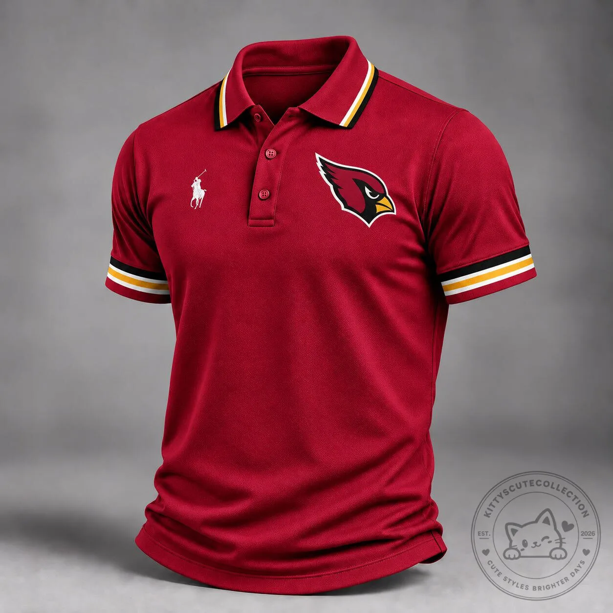 Arizona Cardinals Football Team Red Striped Collar Polo Shirt for Men