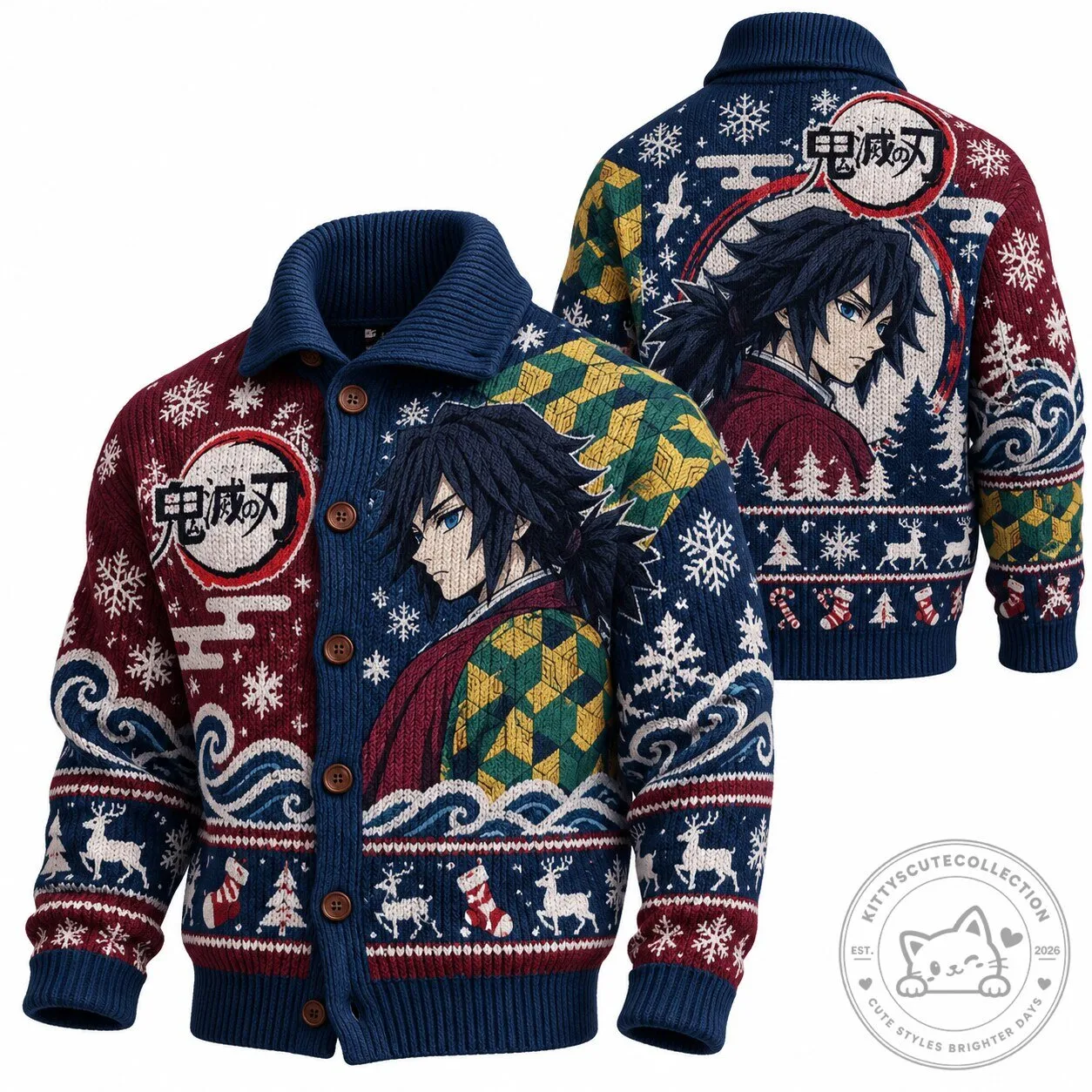 Demon Slayer Giyu Tomioka Anime Ugly Christmas Sweater Cardigan