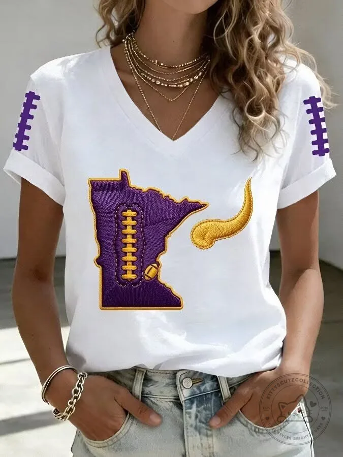 Minnesota Vikings Football State Outline V-Neck T-Shirt
