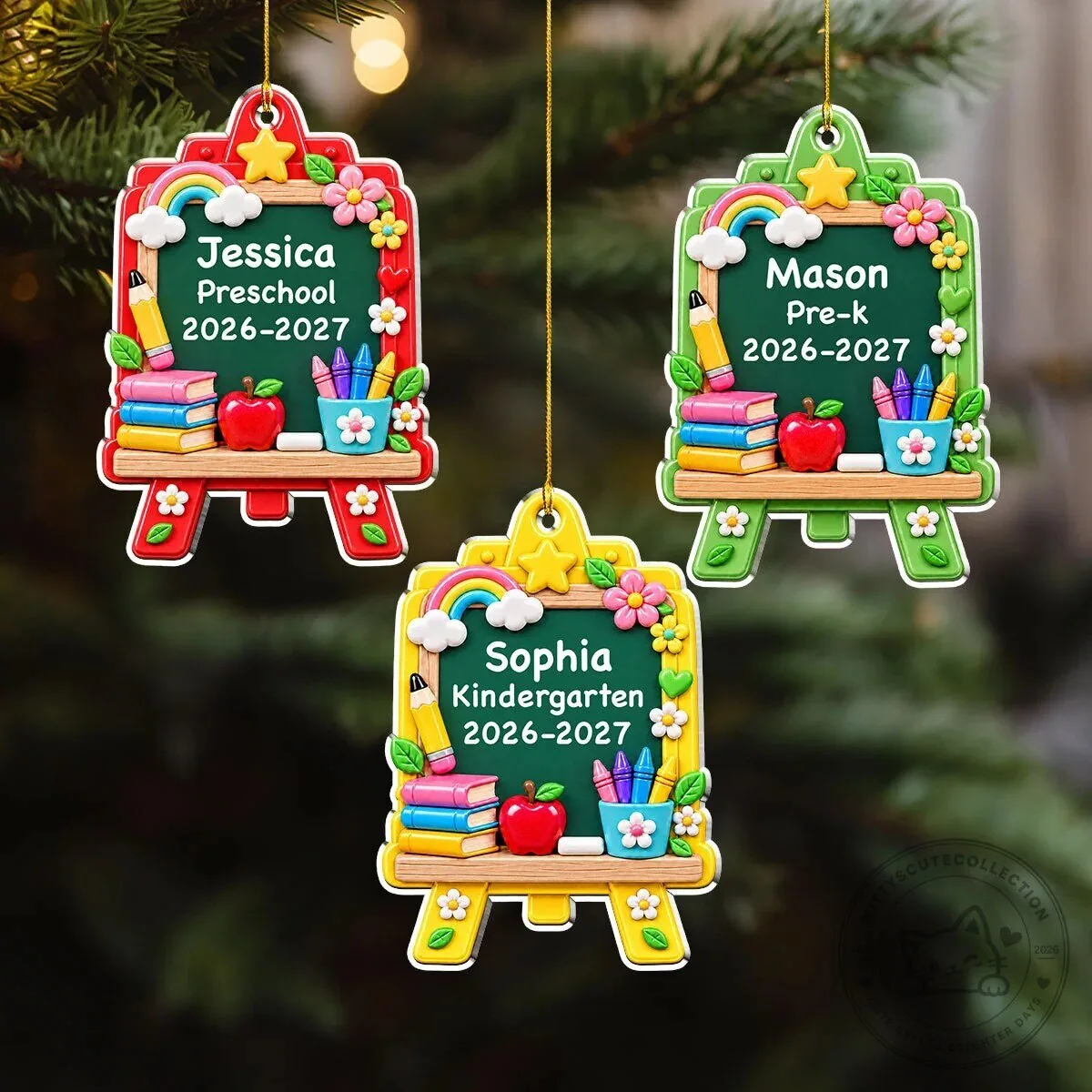 Personalized Back To School Chalkboard Ornament - First Day of School Keepsake 6 Personalized Back To School Chalkboard Ornament - First Day of School Keepsake