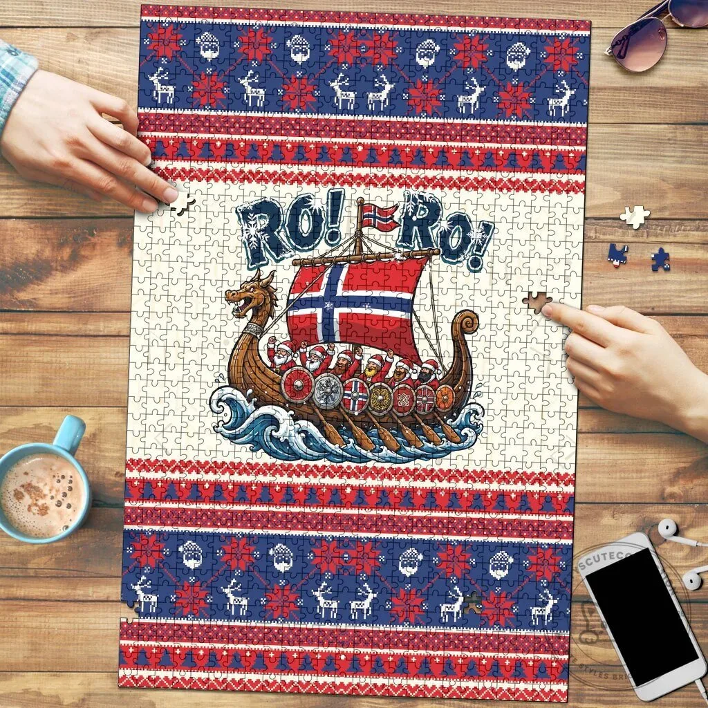 Ro Ro Viking Ship Norwegian Flag Christmas Holiday Jigsaw Puzzle