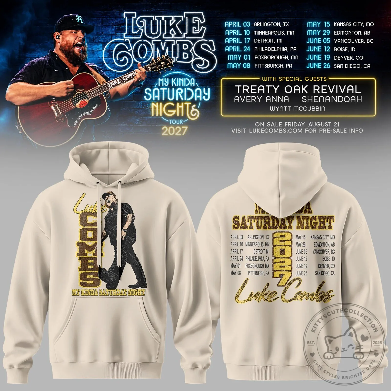 Luke Combs My Kinda Saturday Night Tour 2027 Concert Dates Hoodie
