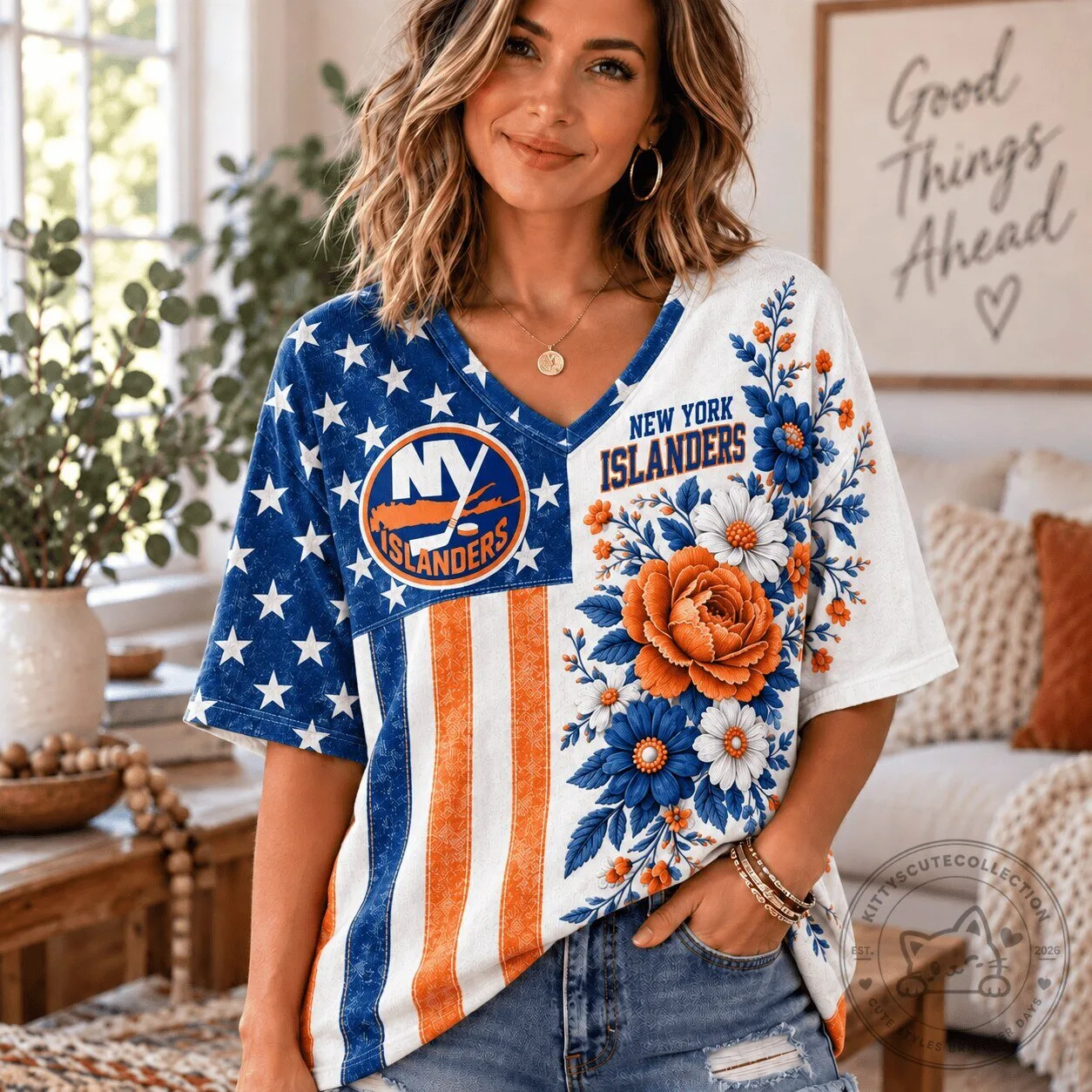 New York Islanders NHL Fan Shirt for Women, V-Neck T-Shirt