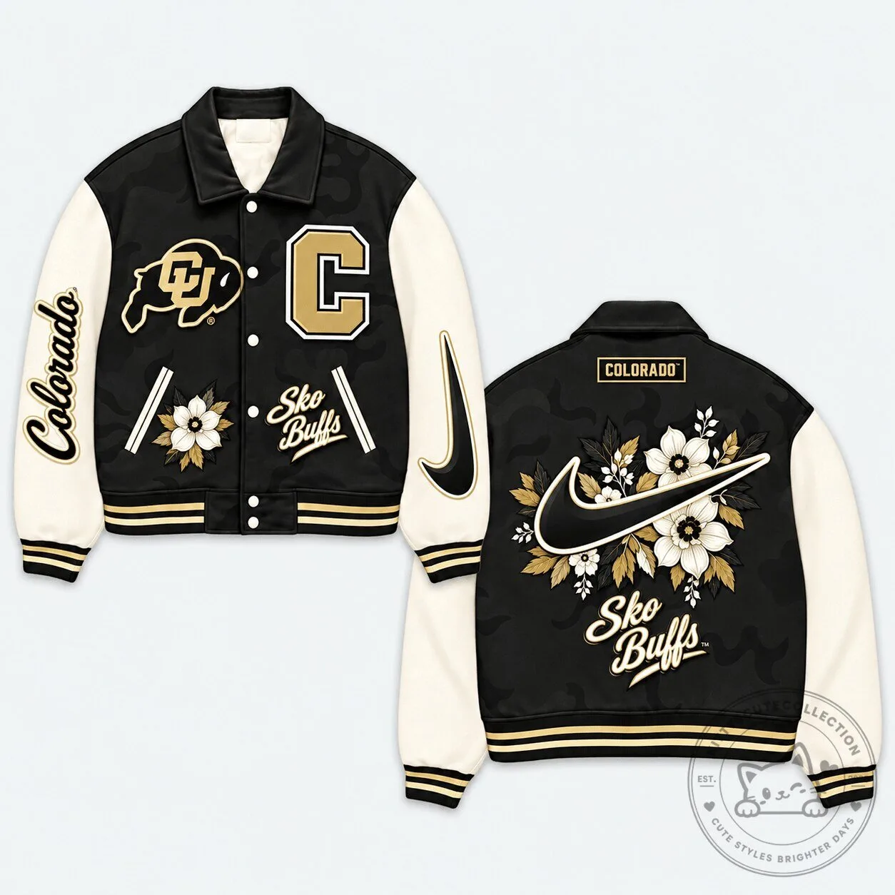Colorado Buffaloes Varsity Jacket with Floral Design and Nike Swoosh