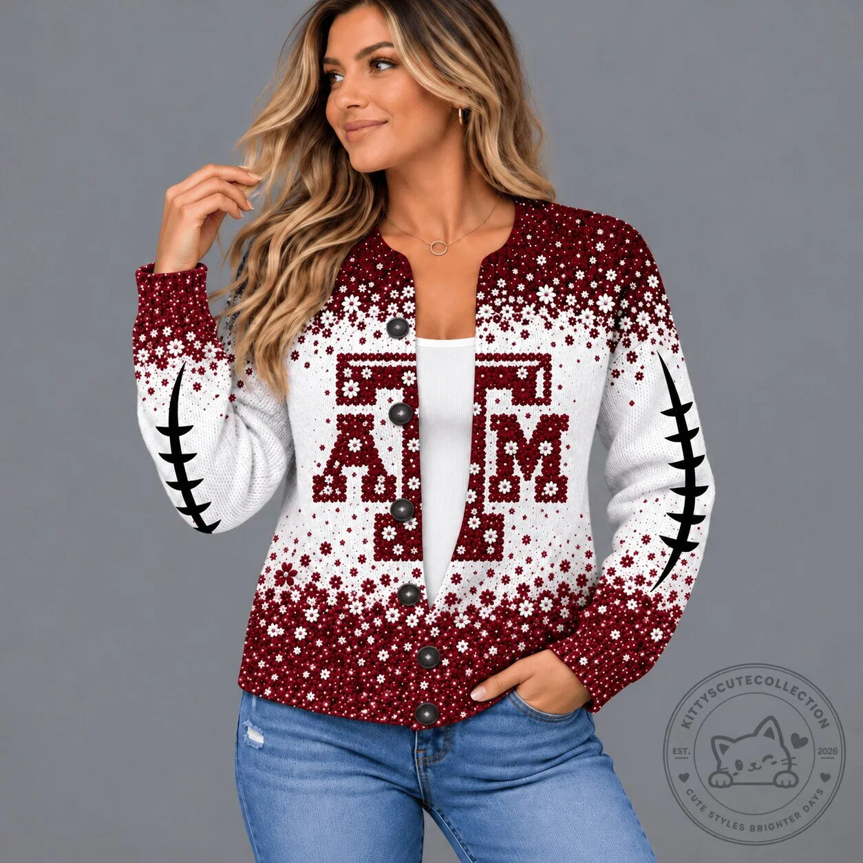 Texas A&M Aggies Floral Heritage Design Button-Up Cardigan Sweater