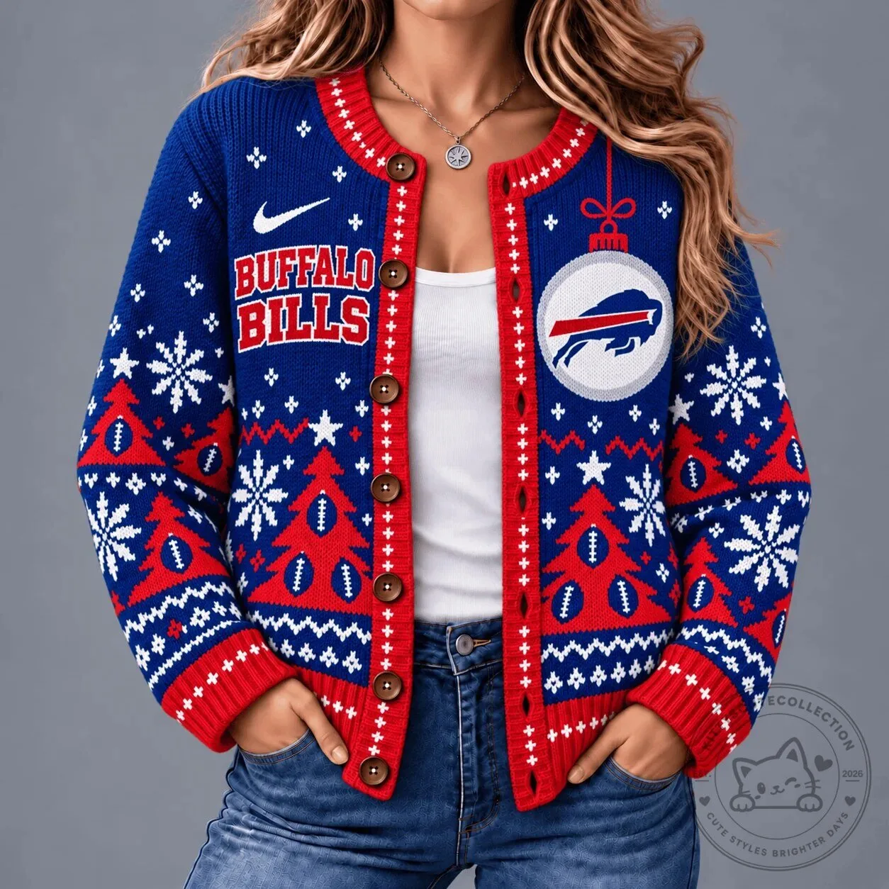 Buffalo Bills Christmas Holiday Ugly Sweater Cardigan for Women