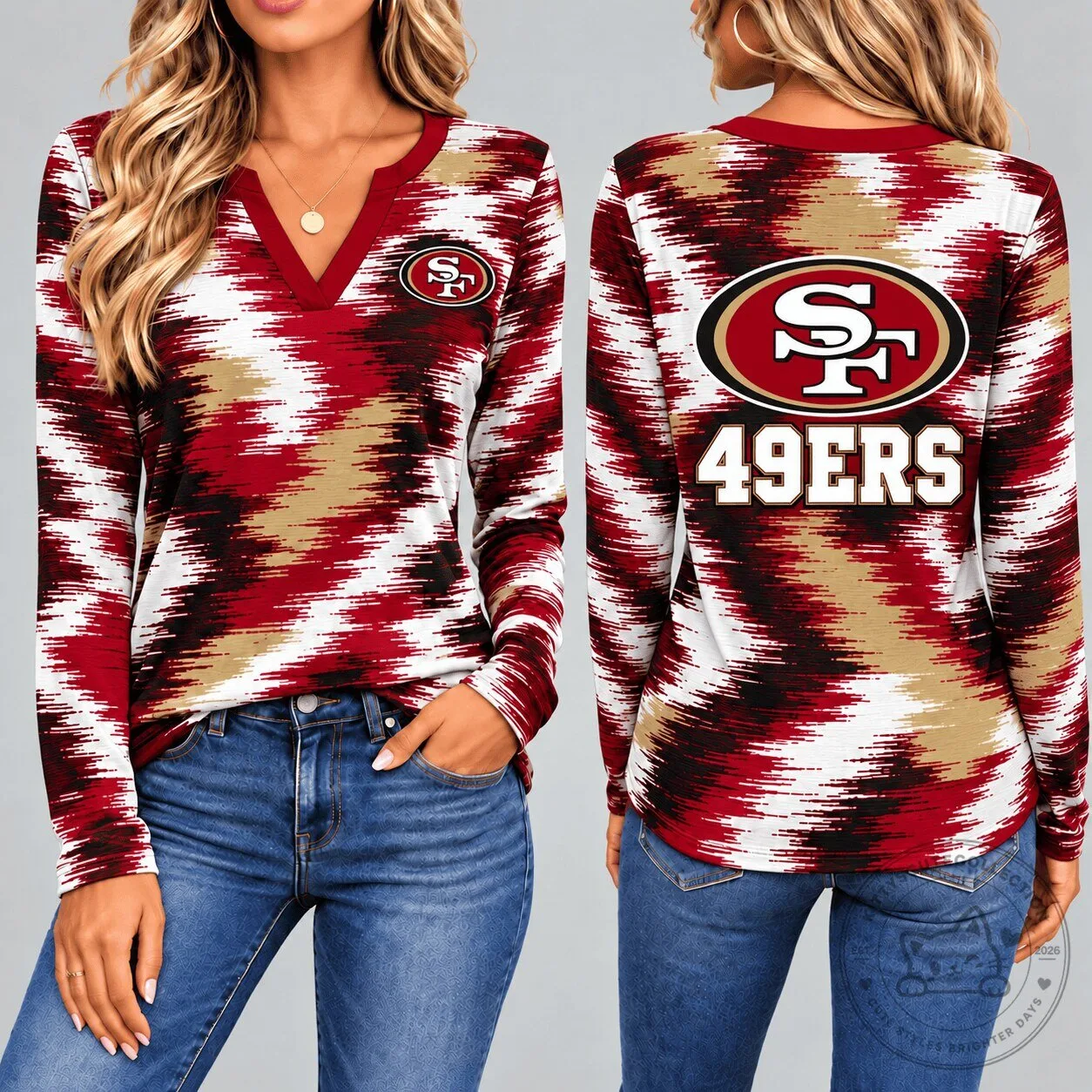 San Francisco 49ers Dynamic Brushstroke V-Neck Long-Sleeve T-Shirt