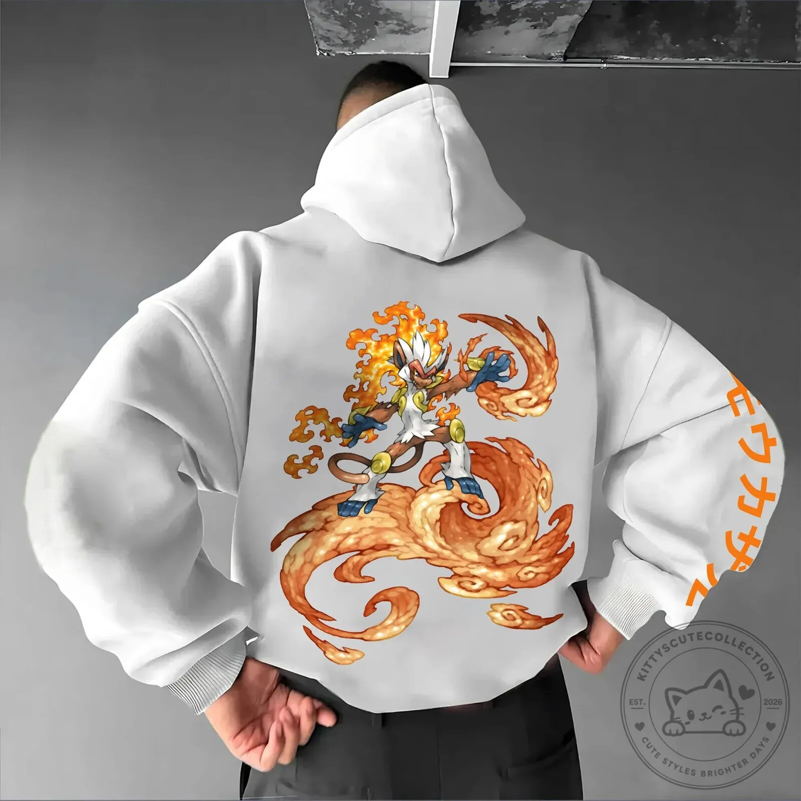 Infernape Pokemon Fire Type Starter Graphic Print White Hoodie