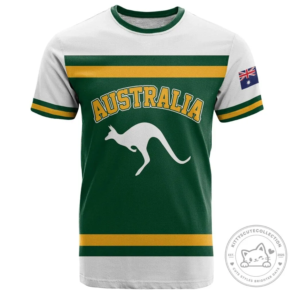 Australia Kangaroo National Flag Green and Gold Stripes Athletic T-Shirt