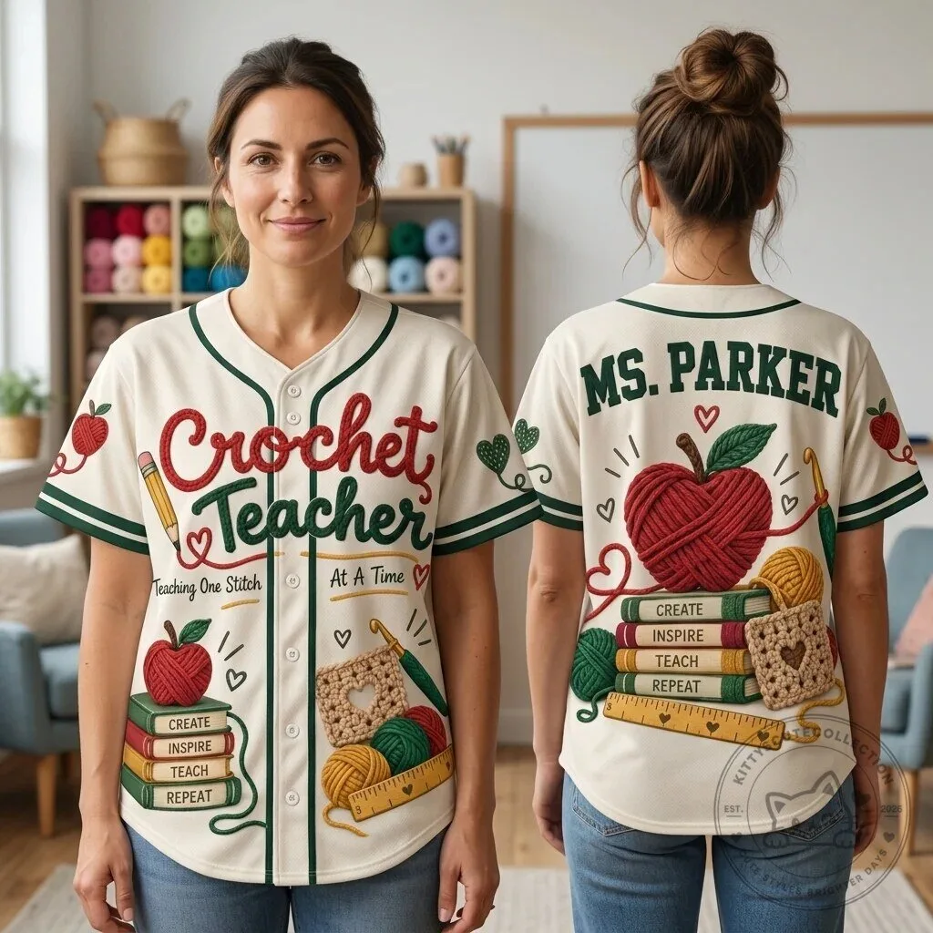 Crochet Teacher Personalized Baseball Jersey - Teaching One Stitch At A Time Gift