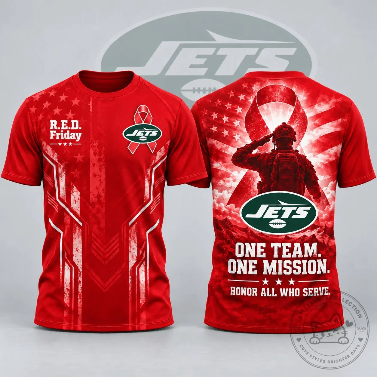New York Jets R.E.D. Friday One Team One Mission Honor All Who Serve T-Shirt