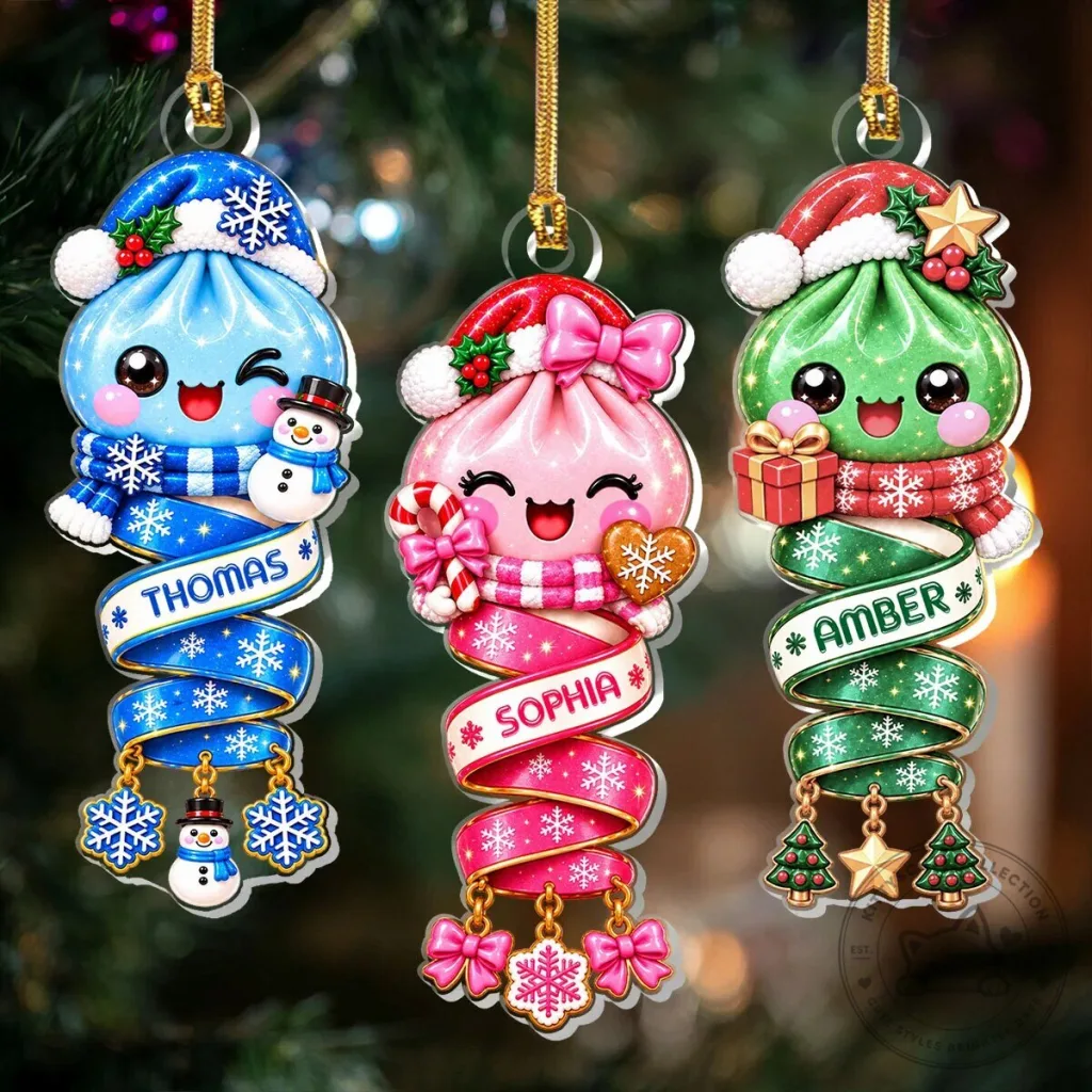 Personalized Christmas Dumpling Character Acrylic Ornament for Holiday Tree Decor Personalized Christmas Dumpling Character Acrylic Ornament for Holiday Tree Decor