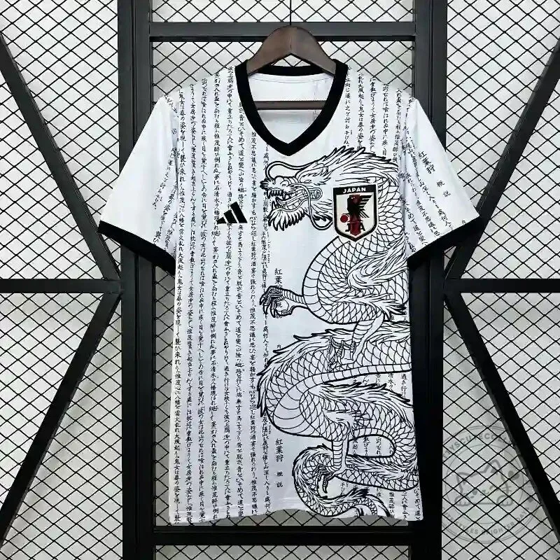 Japan Special Edition Dragon Graphic White V-Neck Soccer Jersey