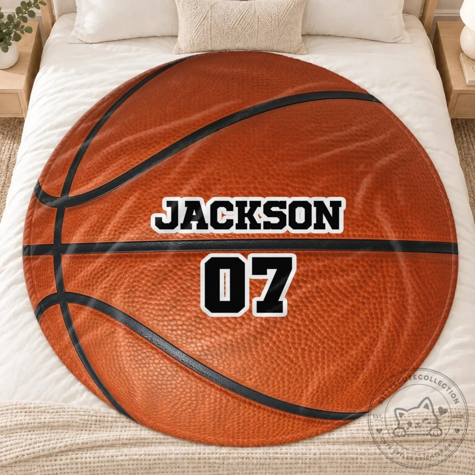 Personalized Basketball Round Throw Blanket with Custom Name and Number