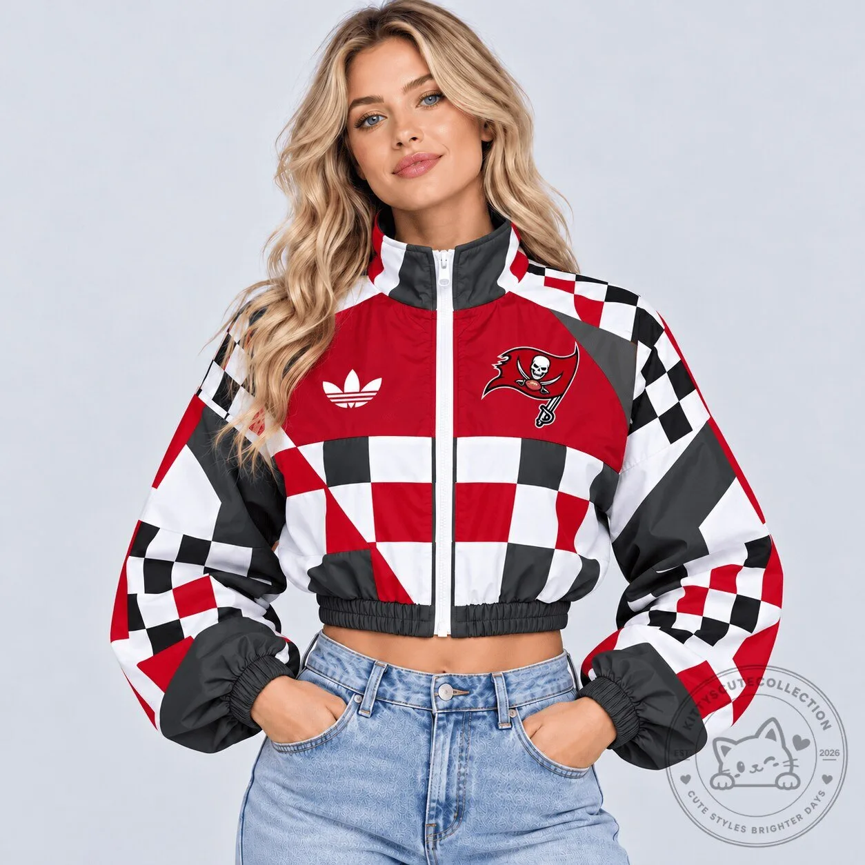 Tampa Bay Buccaneers NFL Racing Checkered Flag Cropped Windbreaker Jacket 1 Tampa Bay Buccaneers NFL Racing Checkered Flag Cropped Windbreaker Jacket