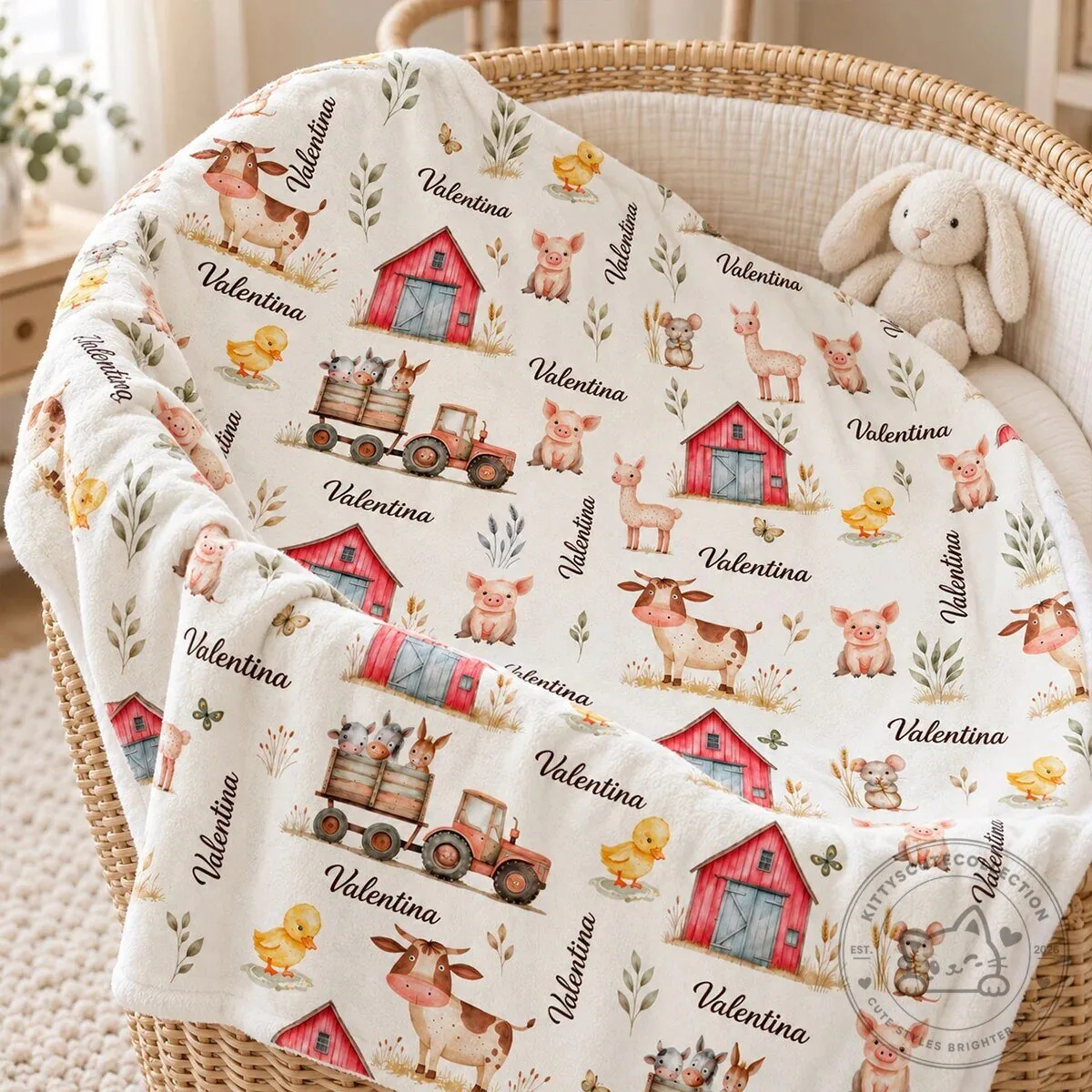 Personalized Farm Animal Baby Name Blanket, Custom Nursery Farm Theme Fleece Blanket 14 Personalized Farm Animal Baby Name Blanket, Custom Nursery Farm Theme Fleece Blanket