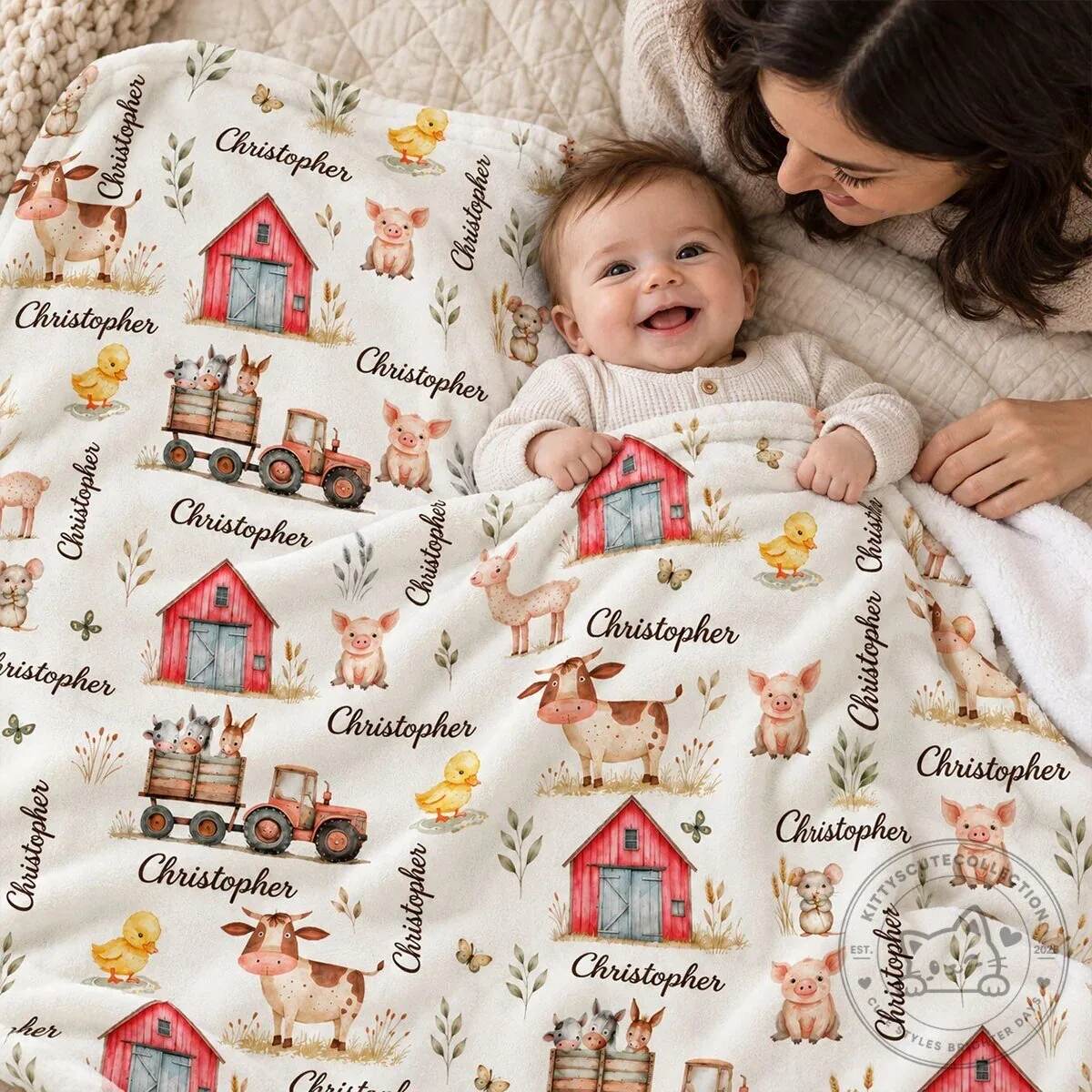Personalized Farm Animal Baby Name Blanket, Custom Nursery Farm Theme Fleece Blanket 17 Personalized Farm Animal Baby Name Blanket, Custom Nursery Farm Theme Fleece Blanket