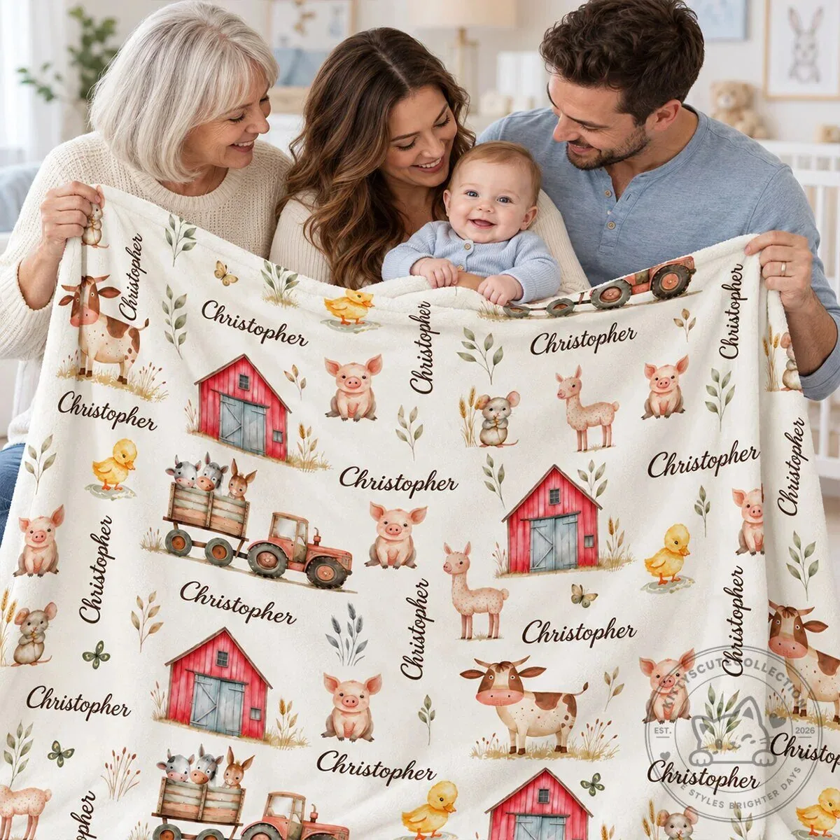Personalized Farm Animal Baby Name Blanket, Custom Nursery Farm Theme Fleece Blanket 18 Personalized Farm Animal Baby Name Blanket, Custom Nursery Farm Theme Fleece Blanket