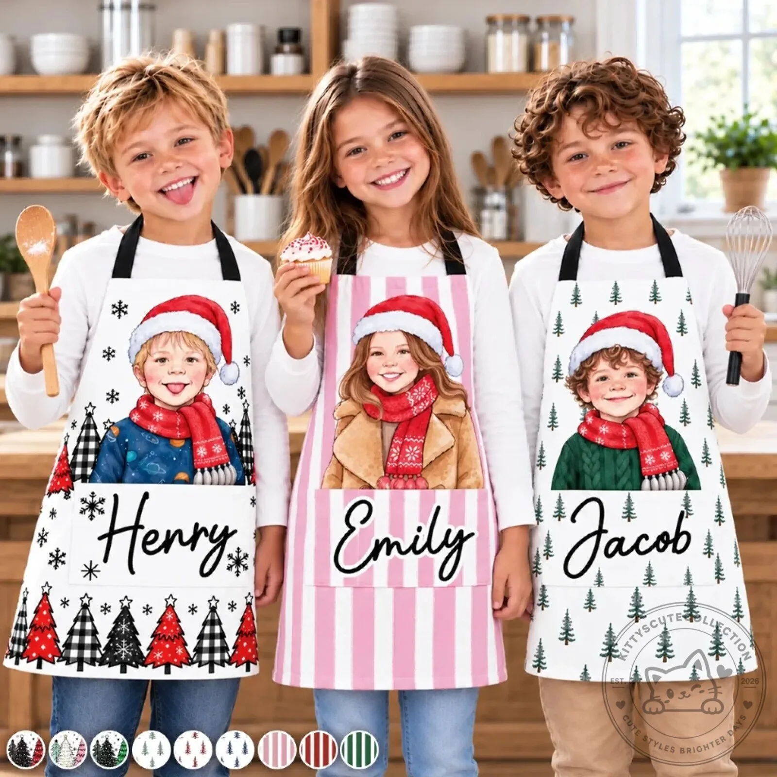 Personalized Kids Christmas Apron with Custom Photo and Name for Children