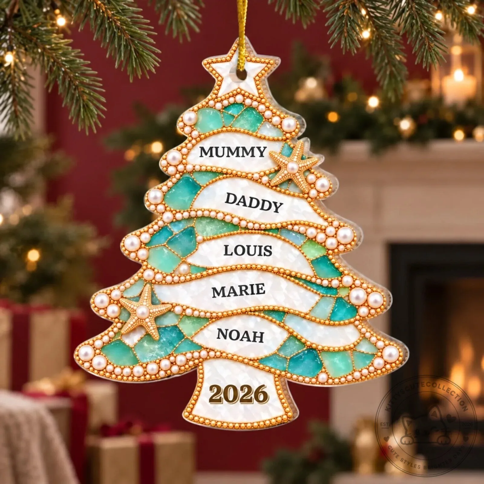 Personalized Family Name Christmas Tree Ornament with Custom Year